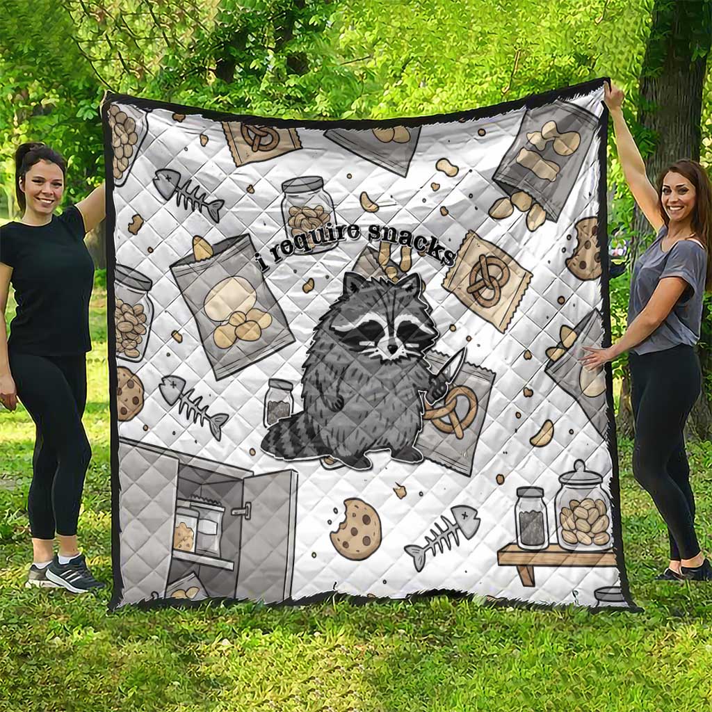 I Require Snacks Raccoon Quilt Cute Bandit Raccoon Chaos with a Knife