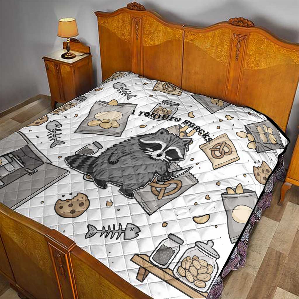 I Require Snacks Raccoon Quilt Cute Bandit Raccoon Chaos with a Knife