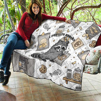 I Require Snacks Raccoon Quilt Cute Bandit Raccoon Chaos with a Knife