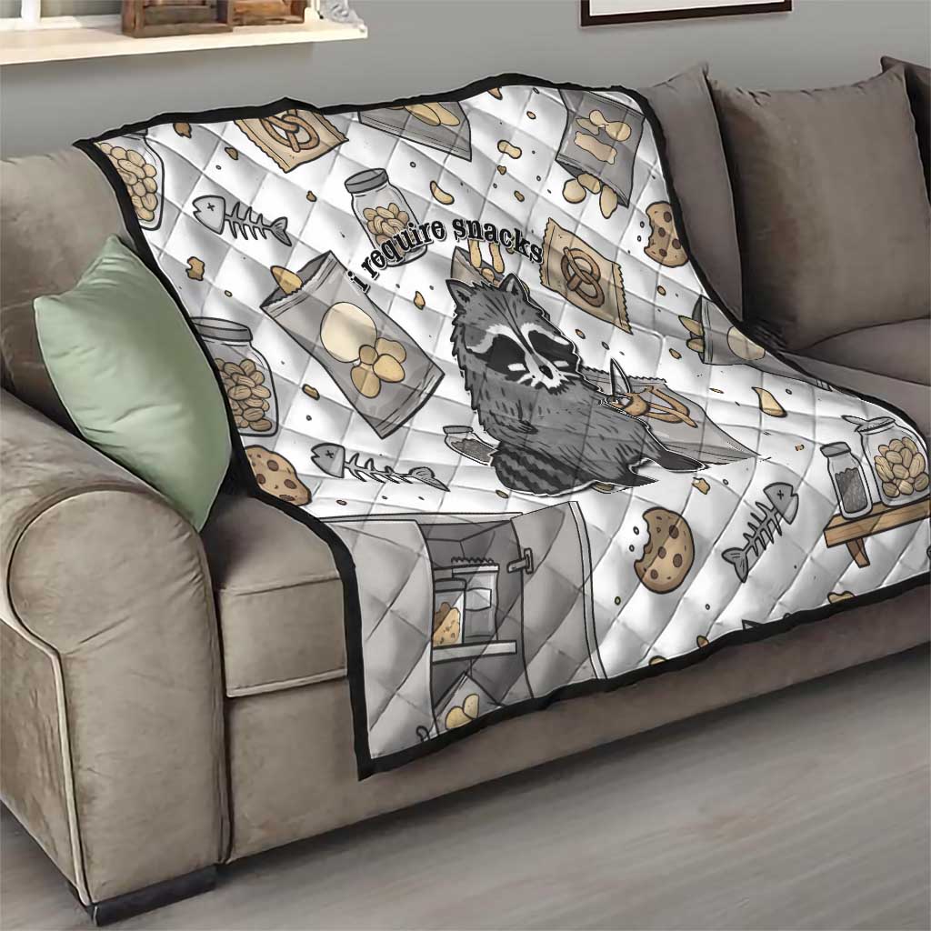 I Require Snacks Raccoon Quilt Cute Bandit Raccoon Chaos with a Knife