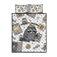 I Require Snacks Raccoon Quilt Bed Set Cute Bandit Raccoon Chaos with a Knife