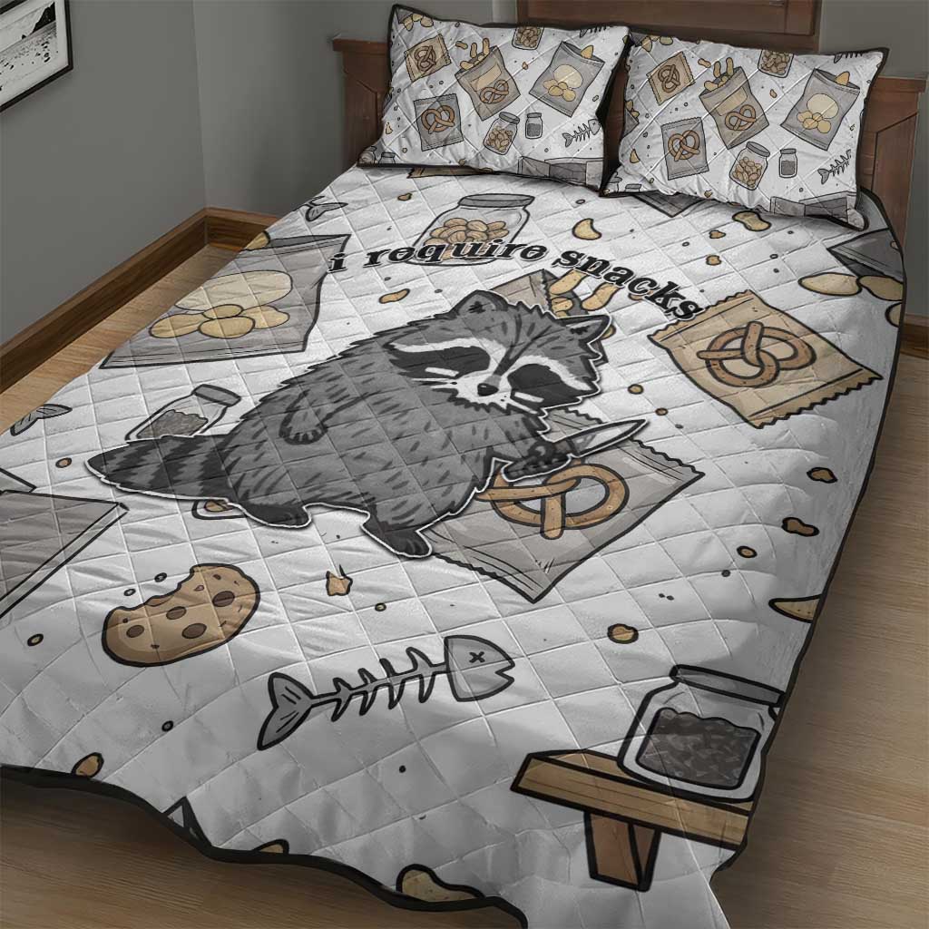 I Require Snacks Raccoon Quilt Bed Set Cute Bandit Raccoon Chaos with a Knife
