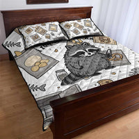 I Require Snacks Raccoon Quilt Bed Set Cute Bandit Raccoon Chaos with a Knife