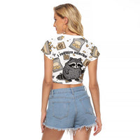 I Require Snacks Raccoon Raglan Cropped T Shirt Cute Bandit Raccoon Chaos with a Knife
