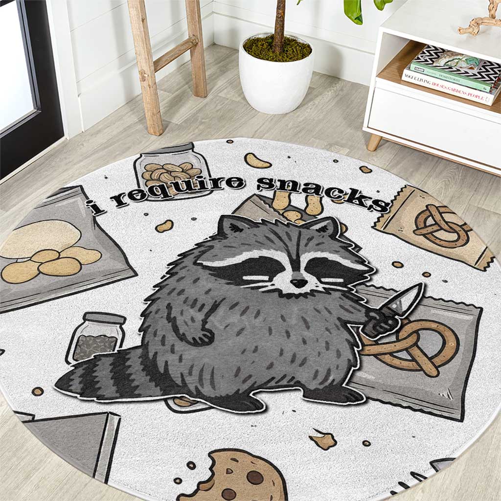 I Require Snacks Raccoon Round Carpet Cute Bandit Raccoon Chaos with a Knife