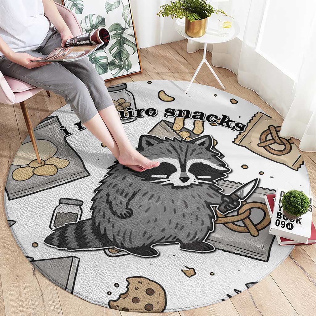 I Require Snacks Raccoon Round Carpet Cute Bandit Raccoon Chaos with a Knife