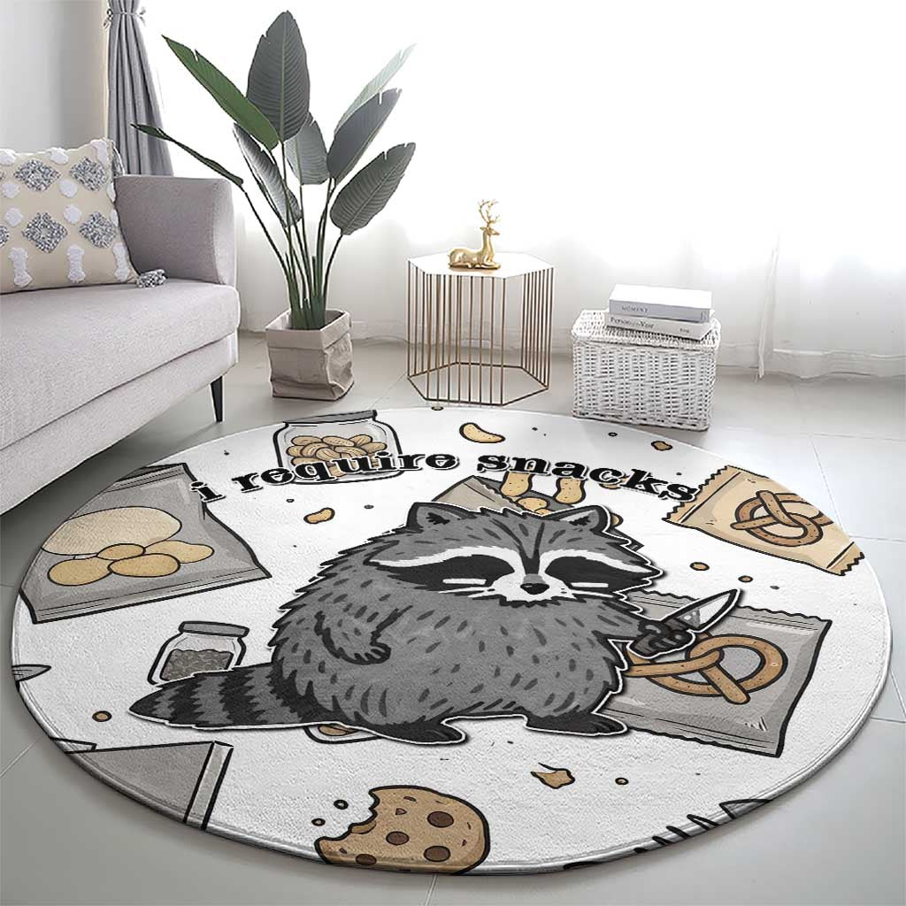 I Require Snacks Raccoon Round Carpet Cute Bandit Raccoon Chaos with a Knife
