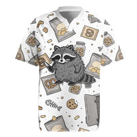 I Require Snacks Raccoon Rugby Jersey Cute Bandit Raccoon Chaos with a Knife