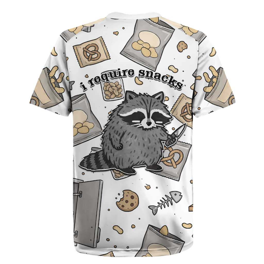 I Require Snacks Raccoon Rugby Jersey Cute Bandit Raccoon Chaos with a Knife