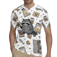 I Require Snacks Raccoon Rugby Jersey Cute Bandit Raccoon Chaos with a Knife