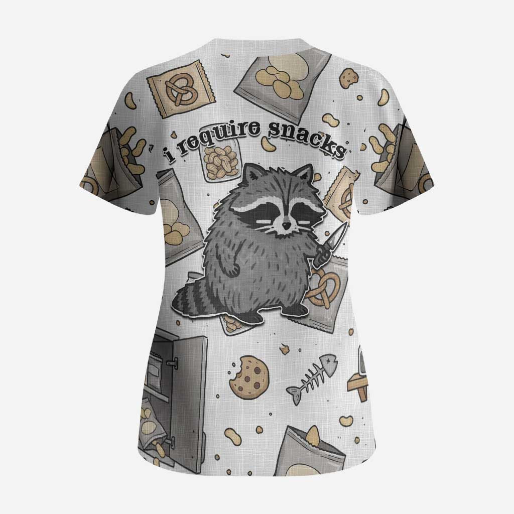 I Require Snacks Raccoon Scrub Top Cute Bandit Raccoon Chaos with a Knife