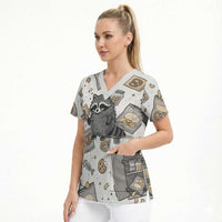 I Require Snacks Raccoon Scrub Top Cute Bandit Raccoon Chaos with a Knife