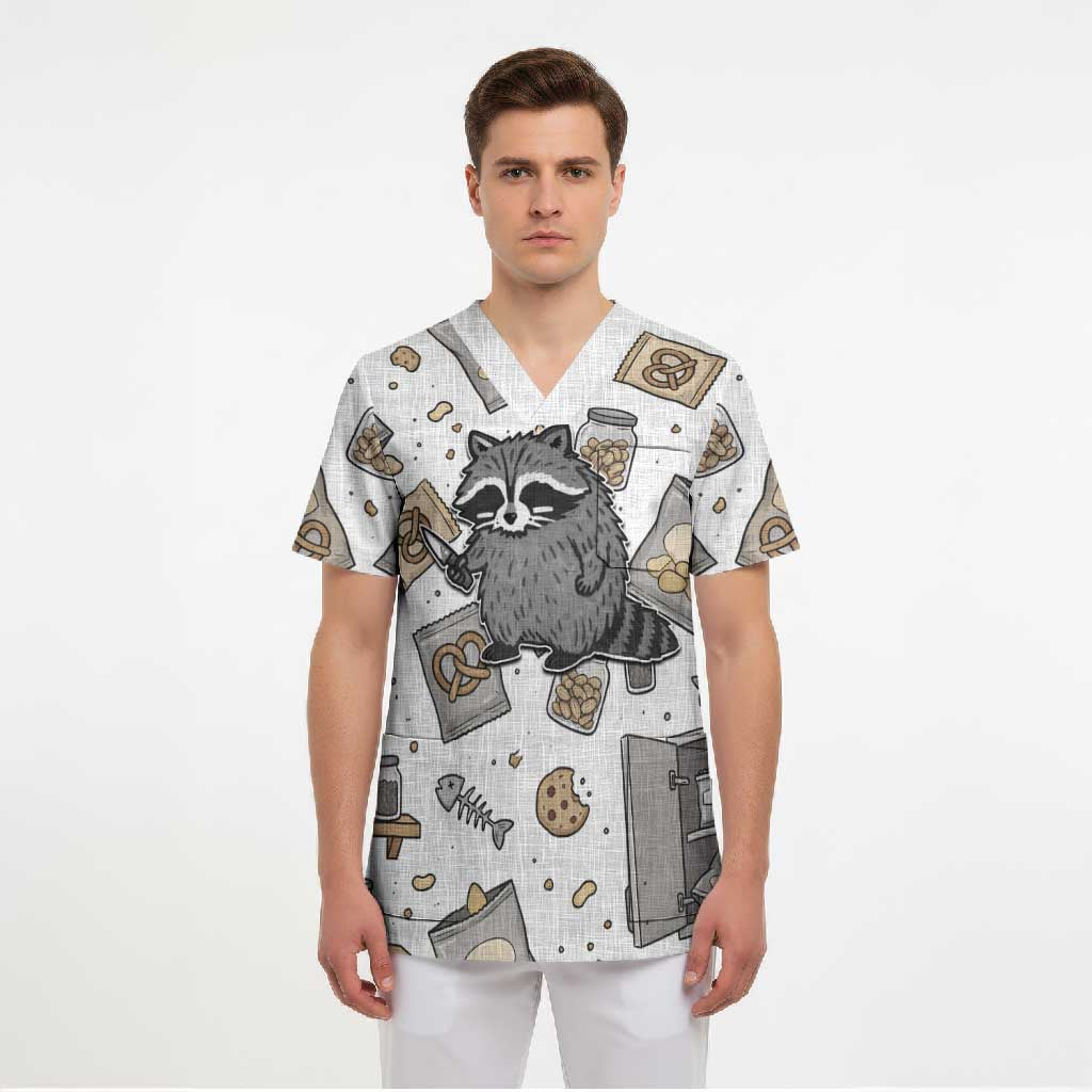 I Require Snacks Raccoon Scrub Top Cute Bandit Raccoon Chaos with a Knife
