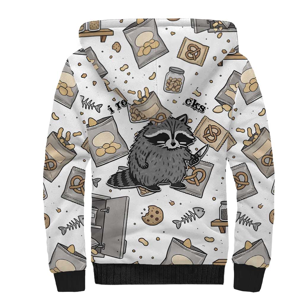 I Require Snacks Raccoon Sherpa Hoodie Cute Bandit Raccoon Chaos with a Knife