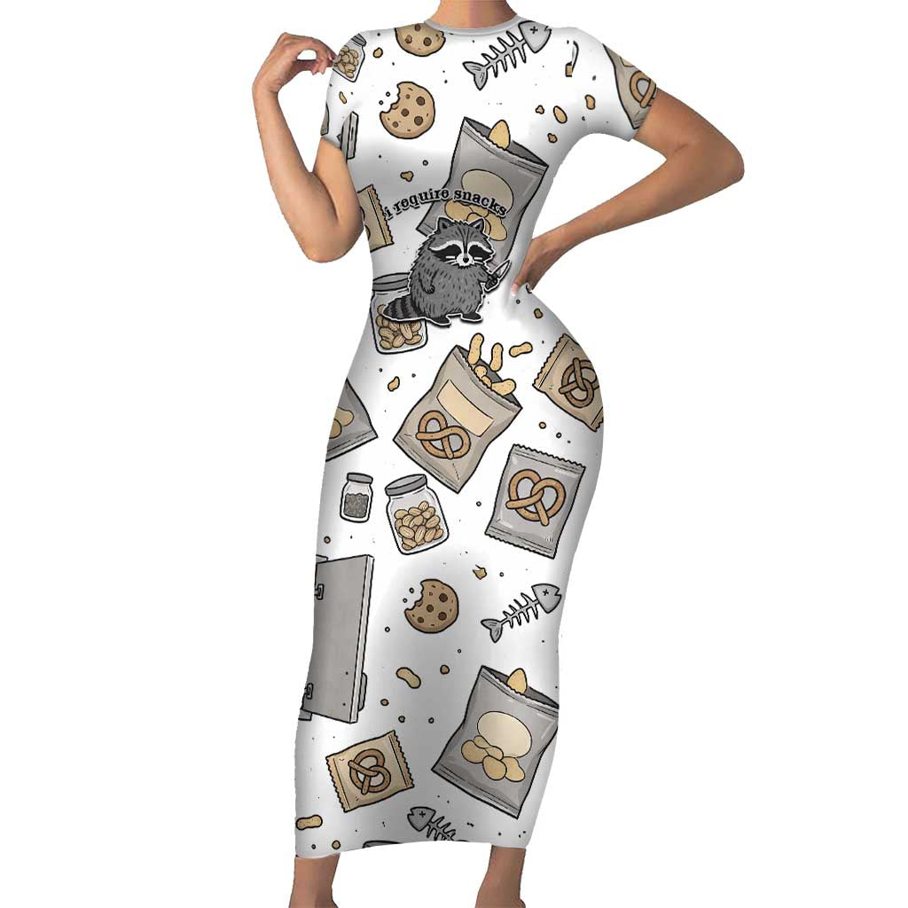 I Require Snacks Raccoon Short Sleeve Bodycon Dress Cute Bandit Raccoon Chaos with a Knife