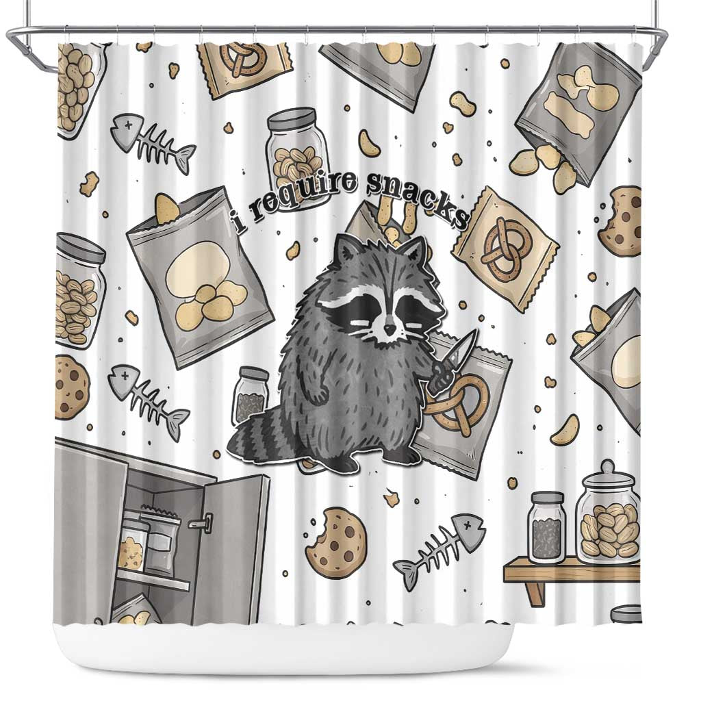 I Require Snacks Raccoon Shower Curtain Cute Bandit Raccoon Chaos with a Knife