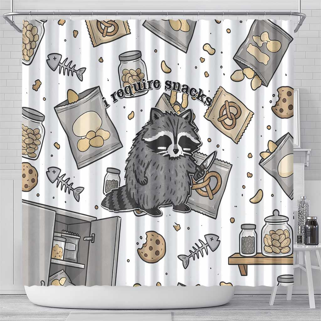I Require Snacks Raccoon Shower Curtain Cute Bandit Raccoon Chaos with a Knife