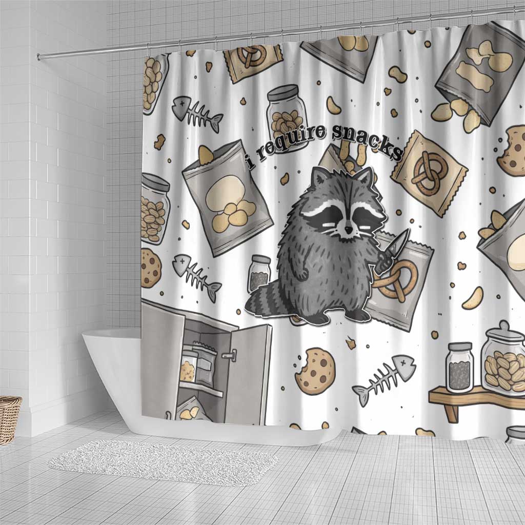 I Require Snacks Raccoon Shower Curtain Cute Bandit Raccoon Chaos with a Knife