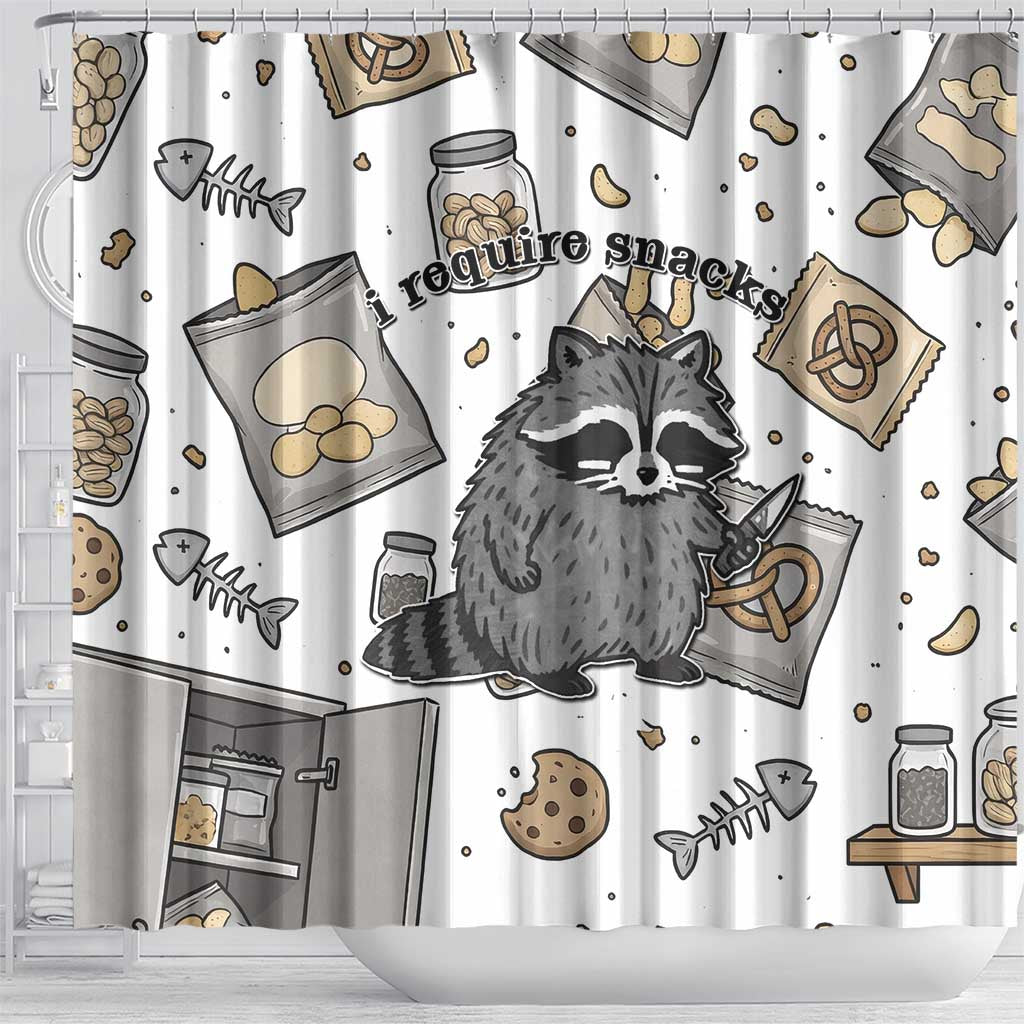 I Require Snacks Raccoon Shower Curtain Cute Bandit Raccoon Chaos with a Knife
