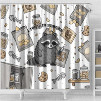I Require Snacks Raccoon Shower Curtain Cute Bandit Raccoon Chaos with a Knife