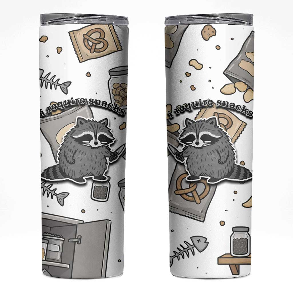 I Require Snacks Raccoon Skinny Tumbler Cute Bandit Raccoon Chaos with a Knife