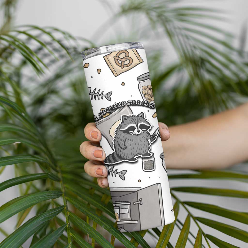 I Require Snacks Raccoon Skinny Tumbler Cute Bandit Raccoon Chaos with a Knife