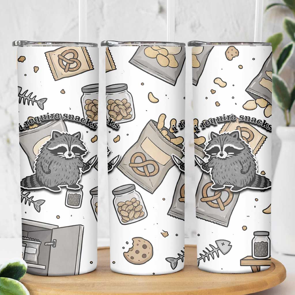 I Require Snacks Raccoon Skinny Tumbler Cute Bandit Raccoon Chaos with a Knife