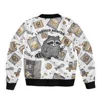 I Require Snacks Raccoon Sleeve Zip Bomber Jacket Cute Bandit Raccoon Chaos with a Knife