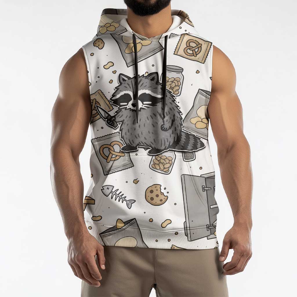 I Require Snacks Raccoon Sleeveless Hoodie Cute Bandit Raccoon Chaos with a Knife
