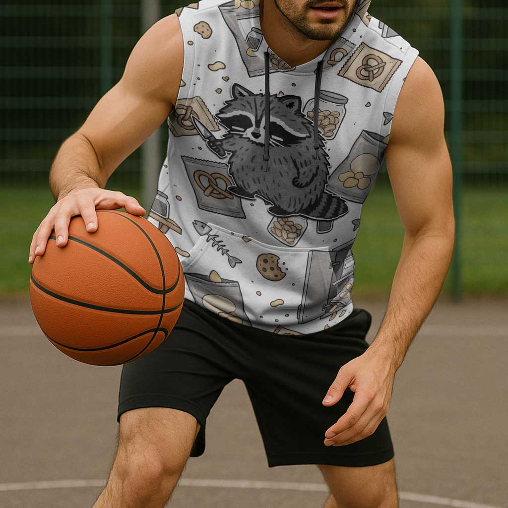 I Require Snacks Raccoon Sleeveless Hoodie Cute Bandit Raccoon Chaos with a Knife