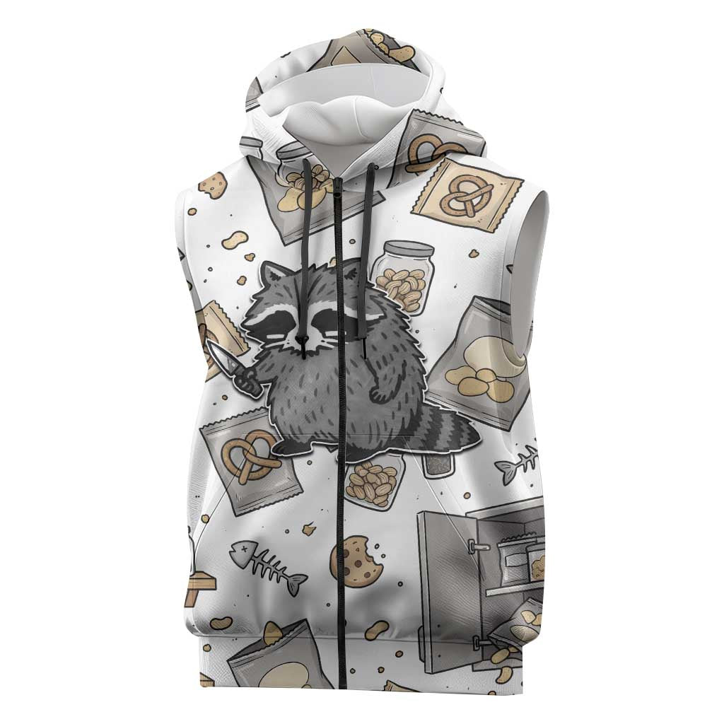 I Require Snacks Raccoon Sleeveless Zip Hoodie Cute Bandit Raccoon Chaos with a Knife