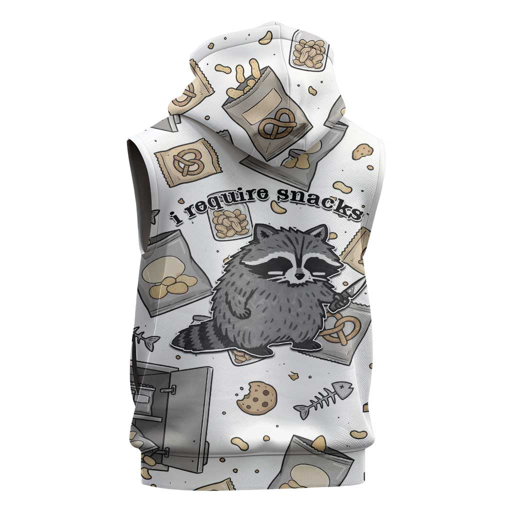 I Require Snacks Raccoon Sleeveless Zip Hoodie Cute Bandit Raccoon Chaos with a Knife