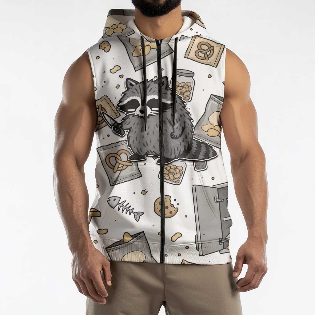 I Require Snacks Raccoon Sleeveless Zip Hoodie Cute Bandit Raccoon Chaos with a Knife