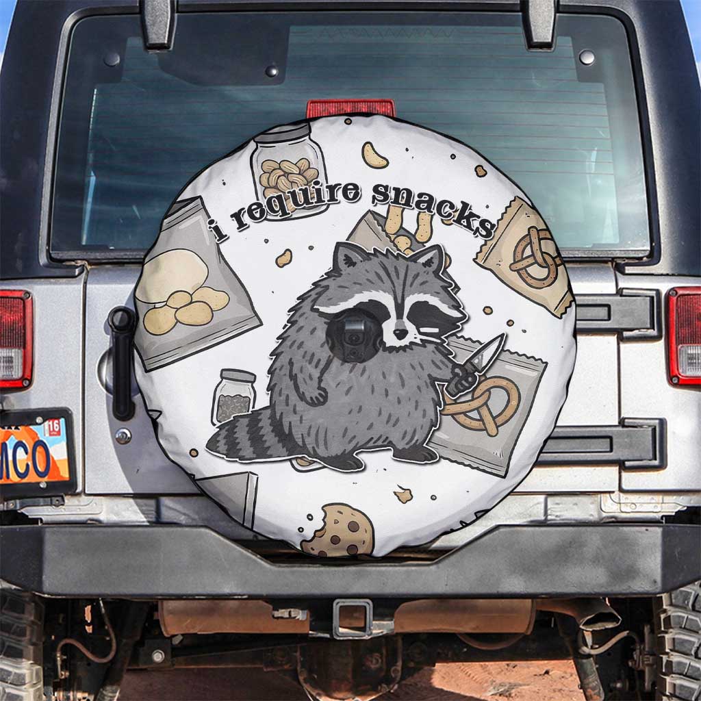 I Require Snacks Raccoon Spare Tire Cover Cute Bandit Raccoon Chaos with a Knife