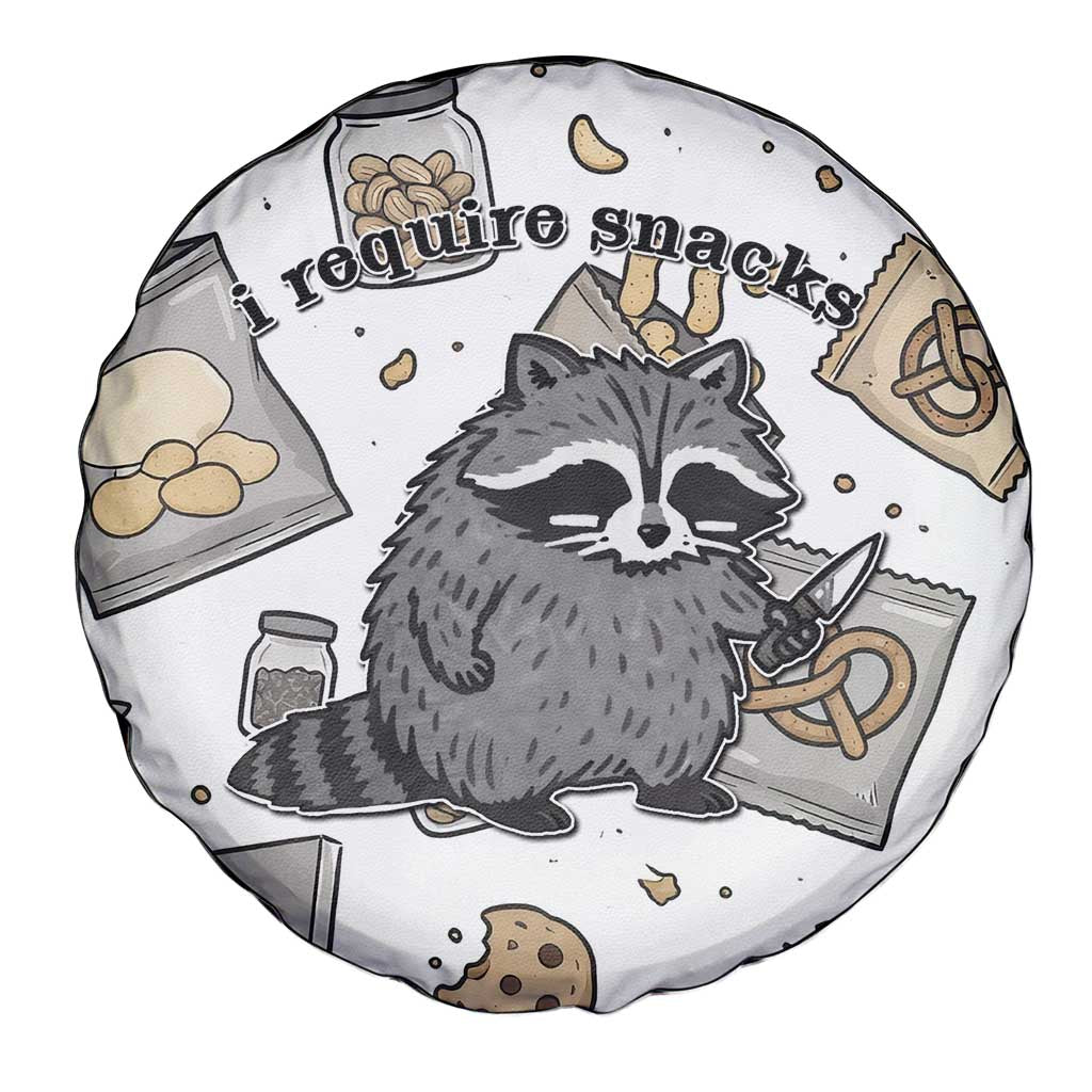 I Require Snacks Raccoon Spare Tire Cover Cute Bandit Raccoon Chaos with a Knife
