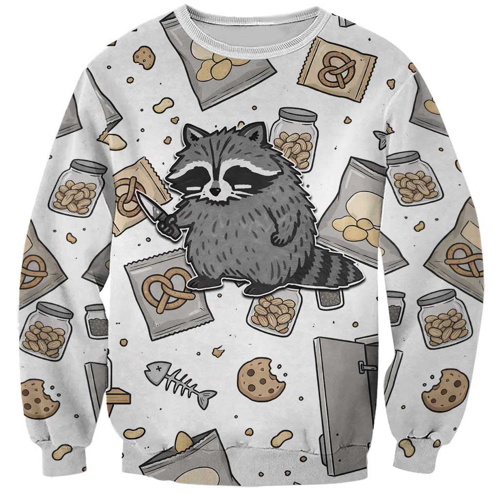 I Require Snacks Raccoon Sweatshirt Cute Bandit Raccoon Chaos with a Knife