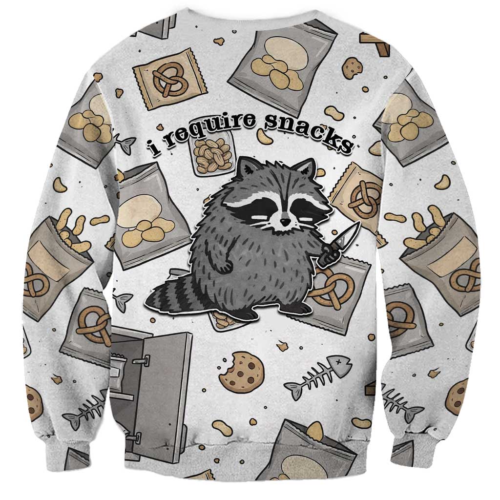 I Require Snacks Raccoon Sweatshirt Cute Bandit Raccoon Chaos with a Knife