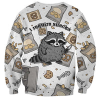 I Require Snacks Raccoon Sweatshirt Cute Bandit Raccoon Chaos with a Knife