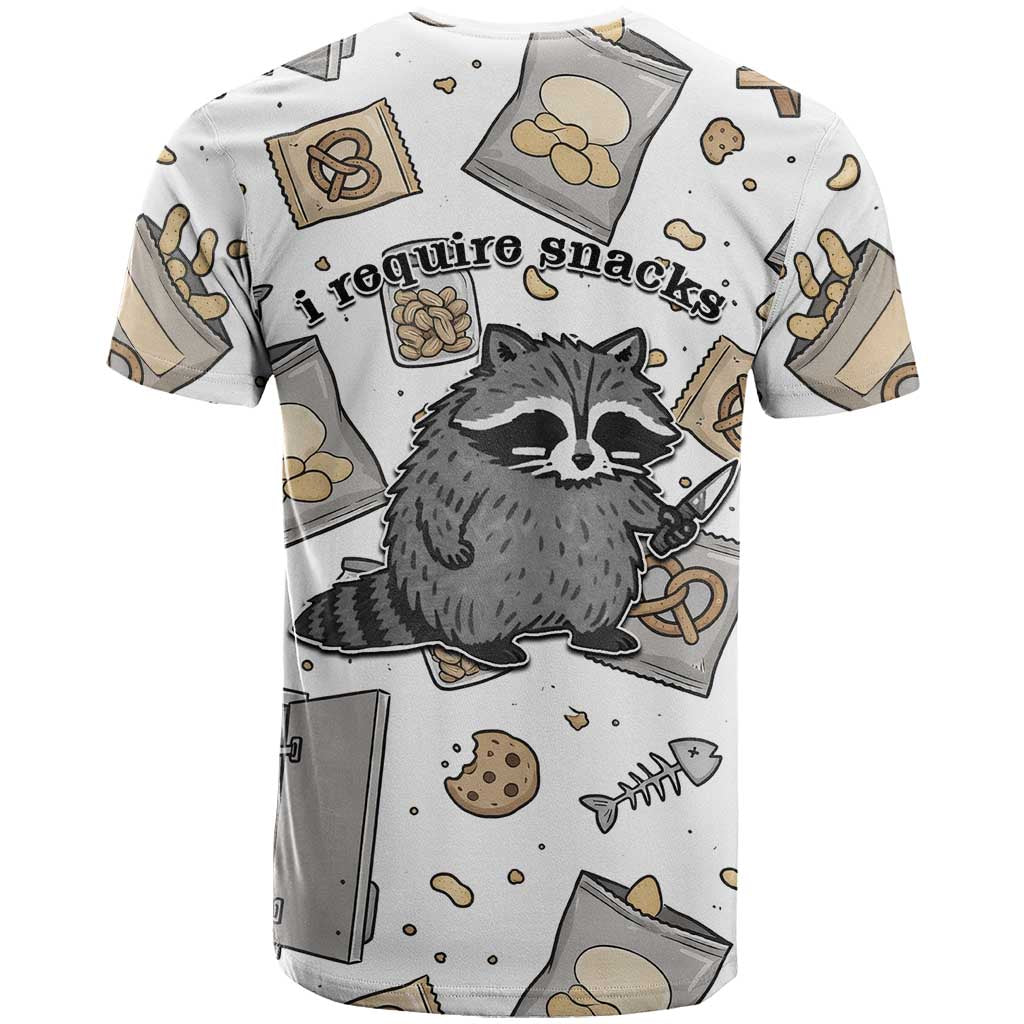 I Require Snacks Raccoon T Shirt Cute Bandit Raccoon Chaos with a Knife