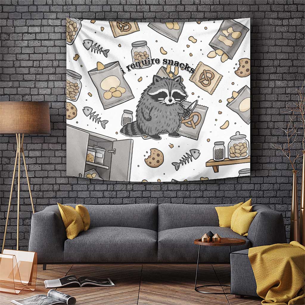 I Require Snacks Raccoon Tapestry Cute Bandit Raccoon Chaos with a Knife
