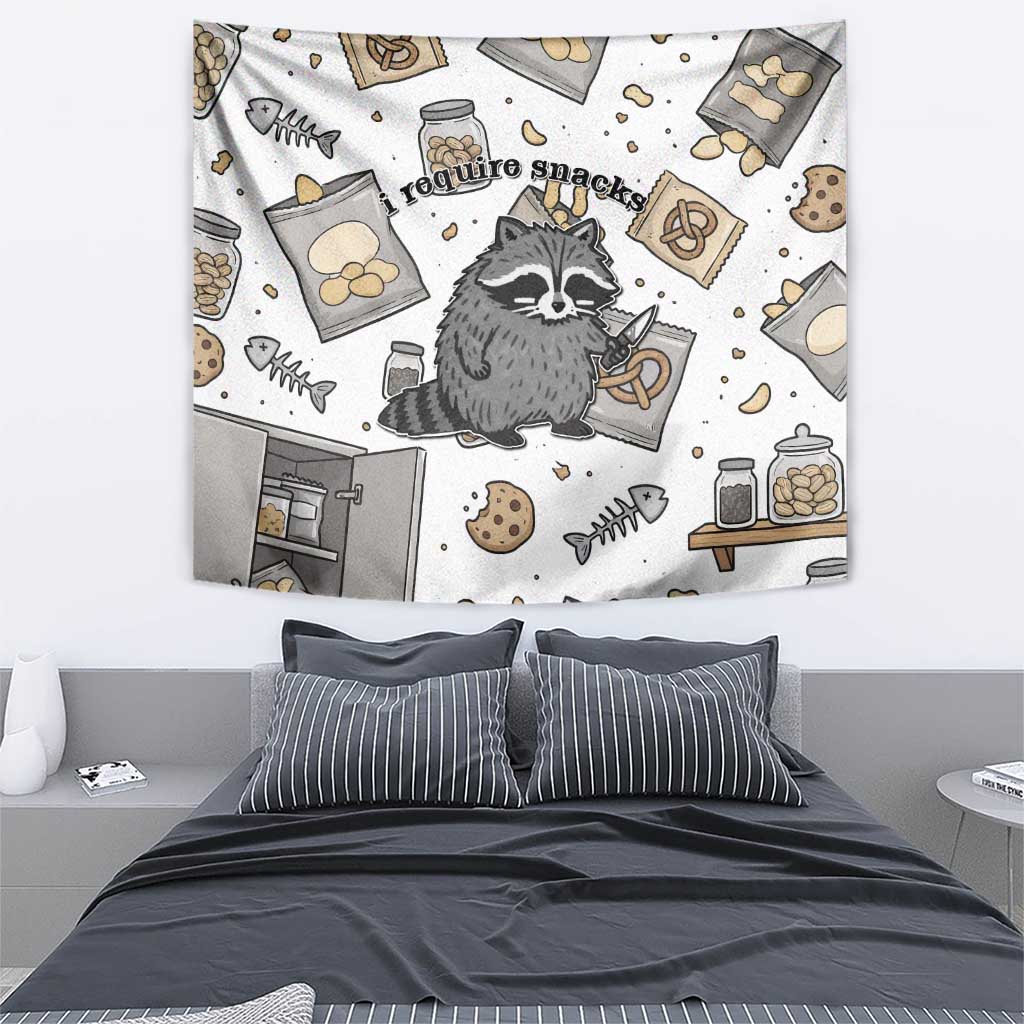 I Require Snacks Raccoon Tapestry Cute Bandit Raccoon Chaos with a Knife