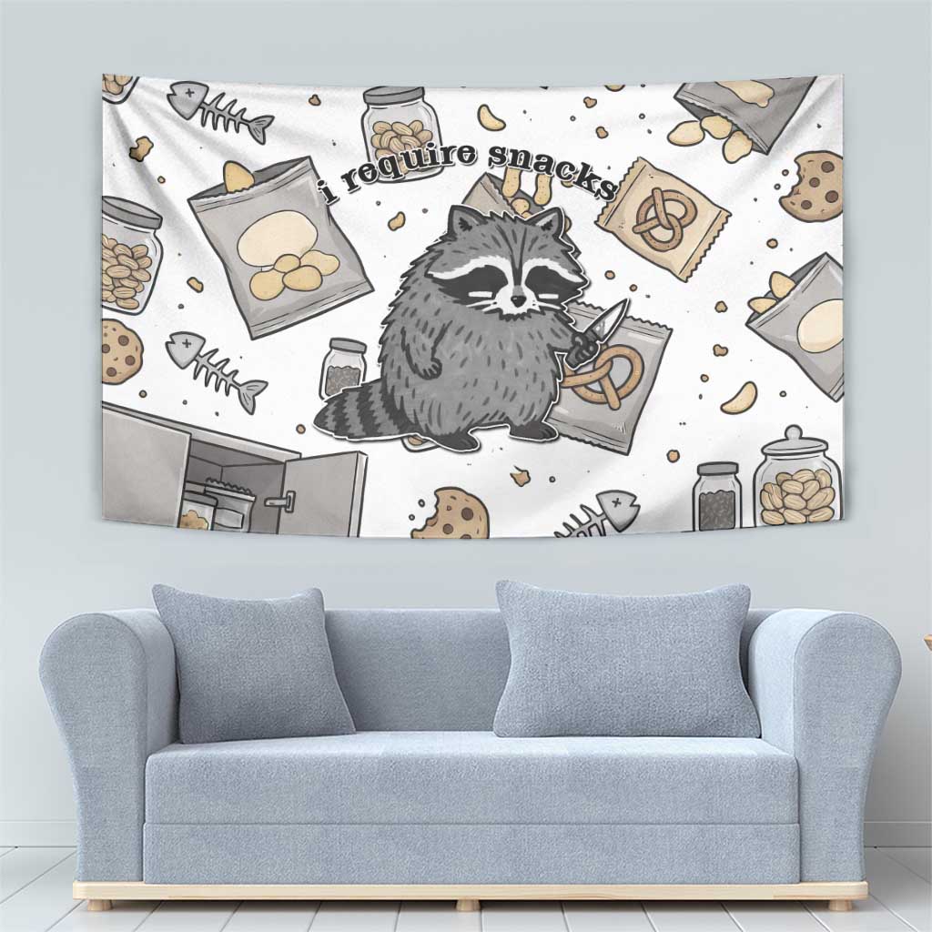 I Require Snacks Raccoon Tapestry Cute Bandit Raccoon Chaos with a Knife