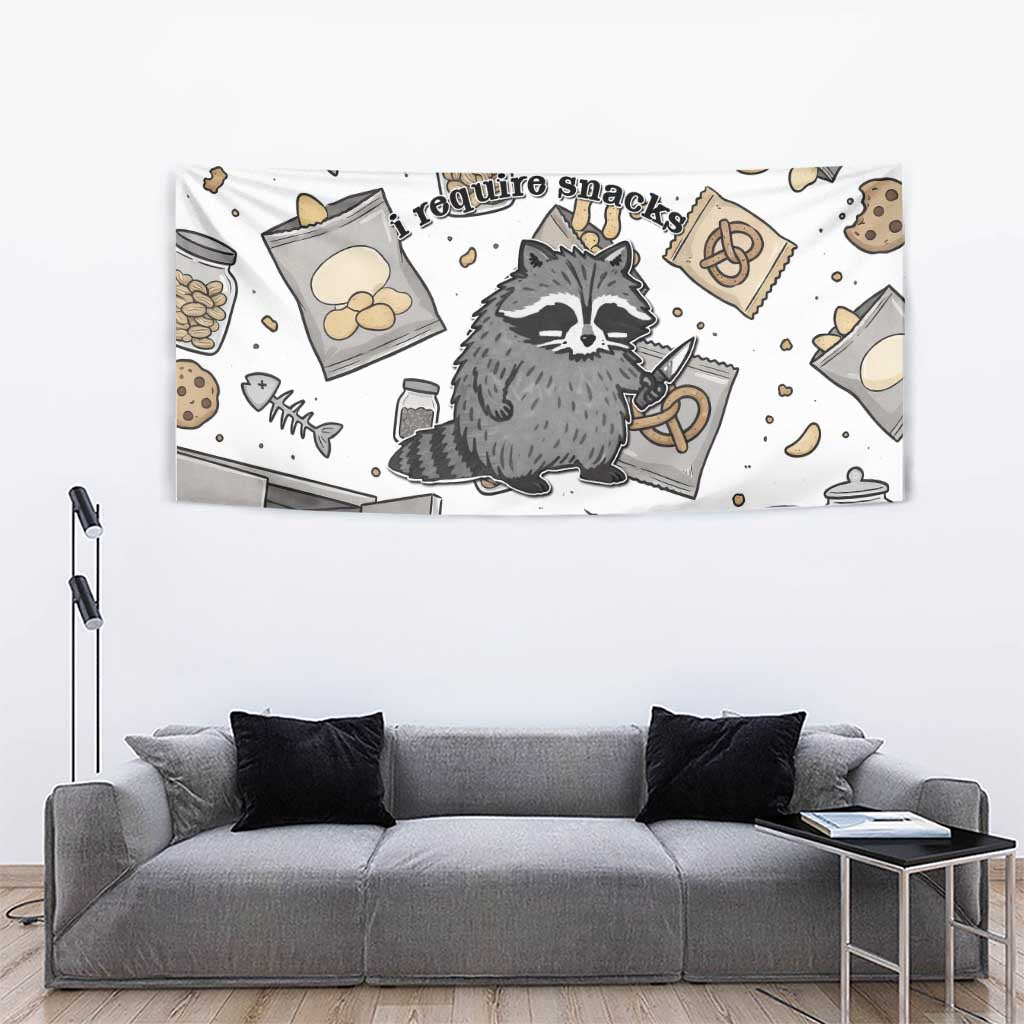 I Require Snacks Raccoon Tapestry Cute Bandit Raccoon Chaos with a Knife