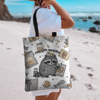 I Require Snacks Raccoon Tote Bag Cute Bandit Raccoon Chaos with a Knife
