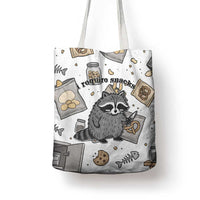 I Require Snacks Raccoon Tote Bag Cute Bandit Raccoon Chaos with a Knife
