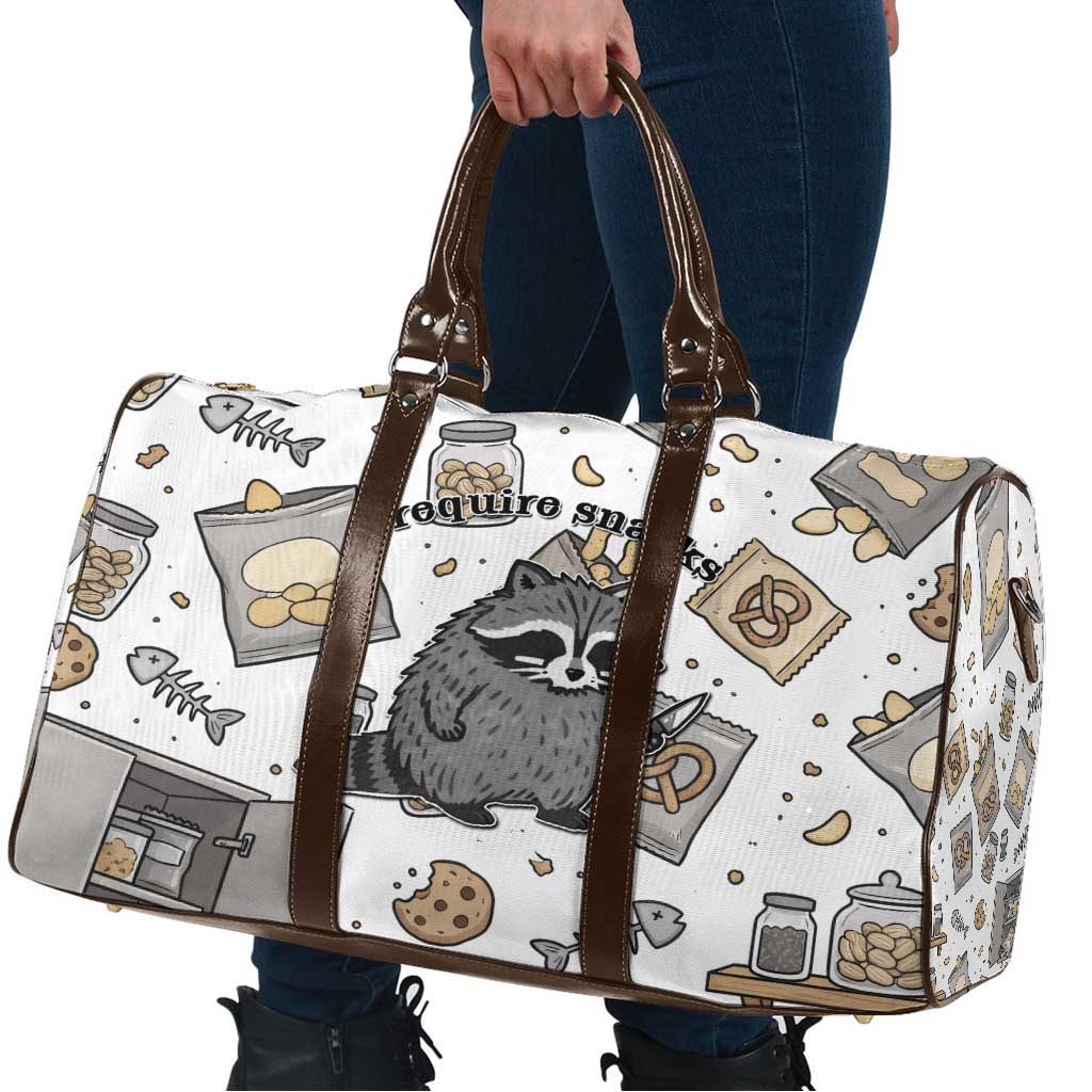 I Require Snacks Raccoon Travel Bag Cute Bandit Raccoon Chaos with a Knife