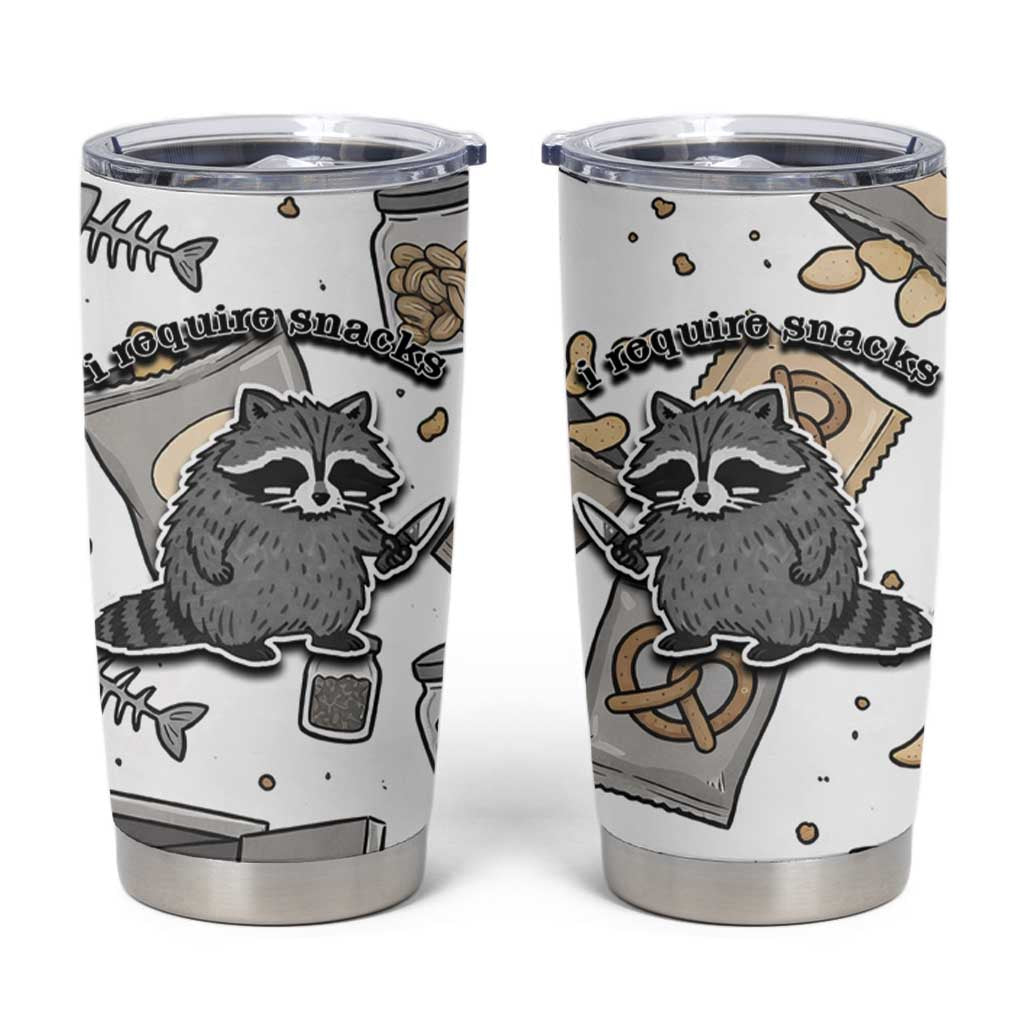 I Require Snacks Raccoon Tumbler Cup Cute Bandit Raccoon Chaos with a Knife