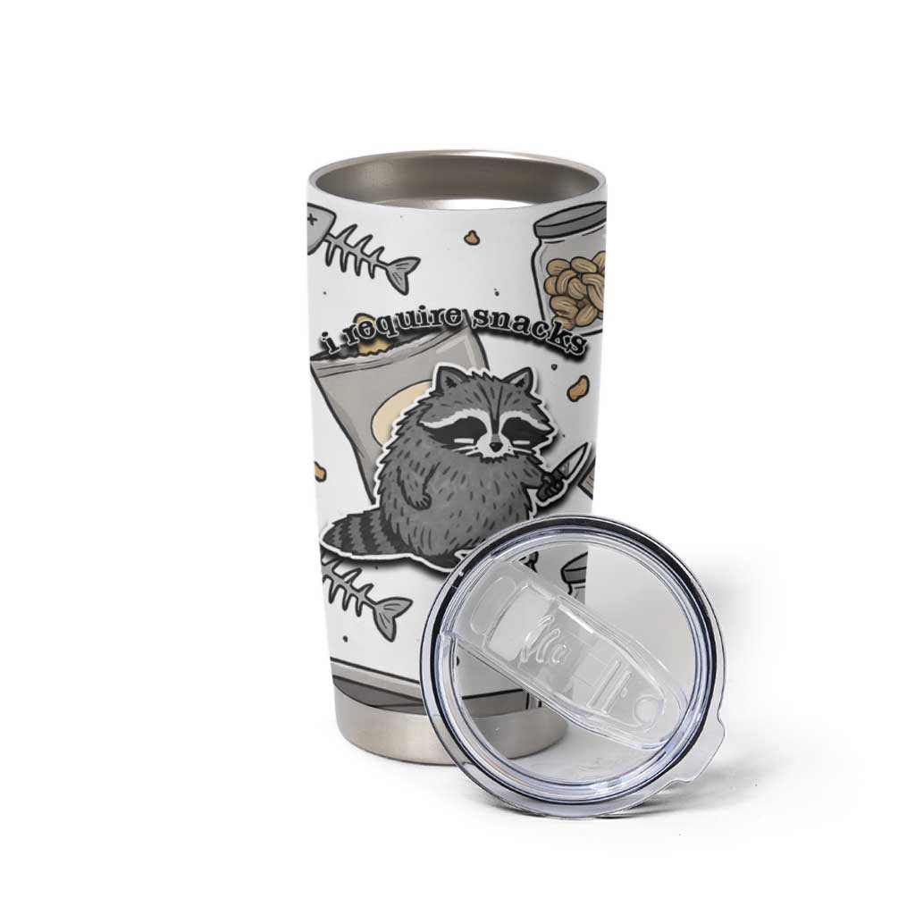 I Require Snacks Raccoon Tumbler Cup Cute Bandit Raccoon Chaos with a Knife
