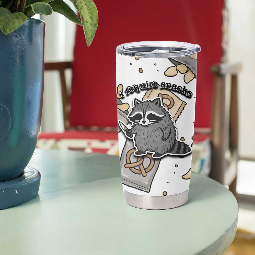 I Require Snacks Raccoon Tumbler Cup Cute Bandit Raccoon Chaos with a Knife