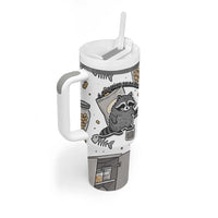 I Require Snacks Raccoon Tumbler With Handle Cute Bandit Raccoon Chaos with a Knife